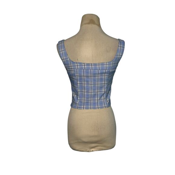 Like an Angel blue plaid fitted tank top blouse size Small - Picture 9 of 13
